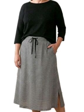 NWOT Eileen Fisher 100% Organic Linen Striped Skirt XL Lagenlook Coastal Pockets